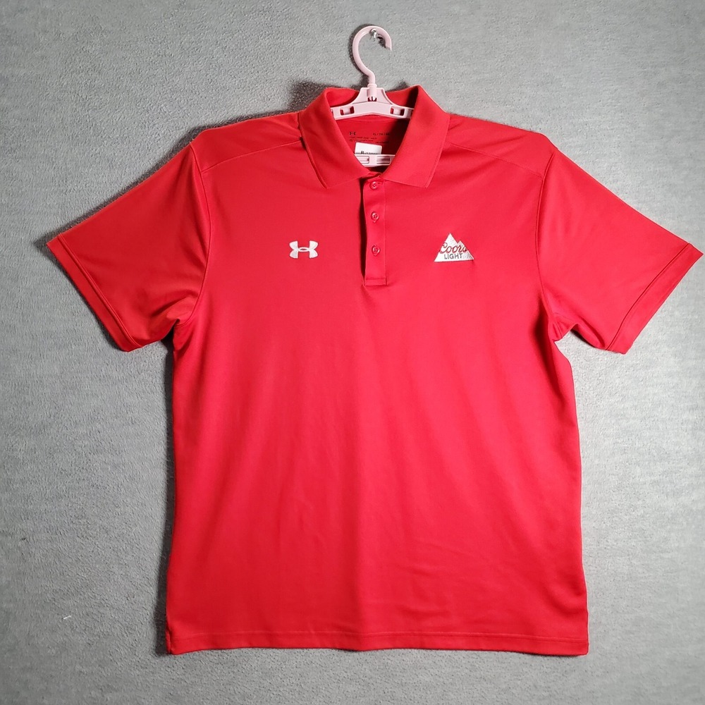 Under Armour Men Polo Shirt XL Red Logo HeatGear Short Sleeve Collar Loose